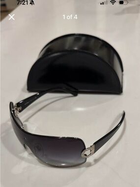 Salvatore Ferragamo Black Gradient Shield Sunglasses with Silver Accent
